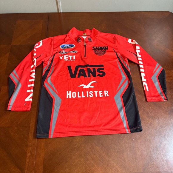 Other - YXL‎ Red Long Sleeve Fishing Shirt Ford Yeti Vans Hollister Sabian Mens